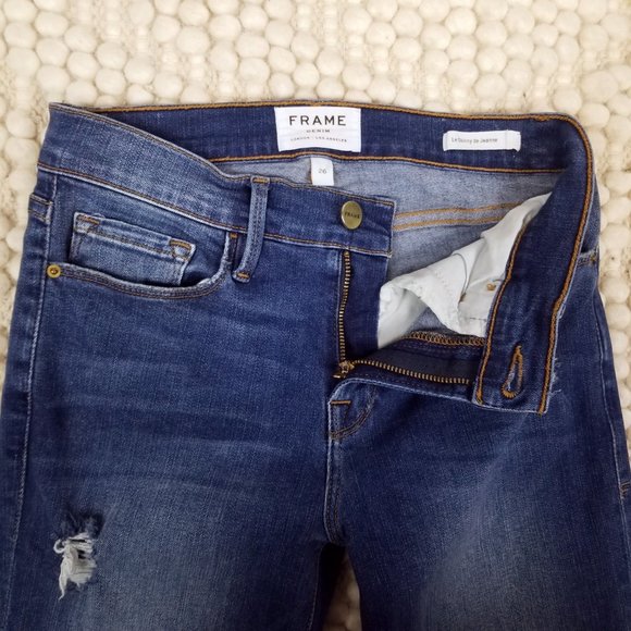 Frame Le Skinny De Jeanne Triangle Hem Jeans In Seabright Exclusive Sz 26 - Picture 5 of 10